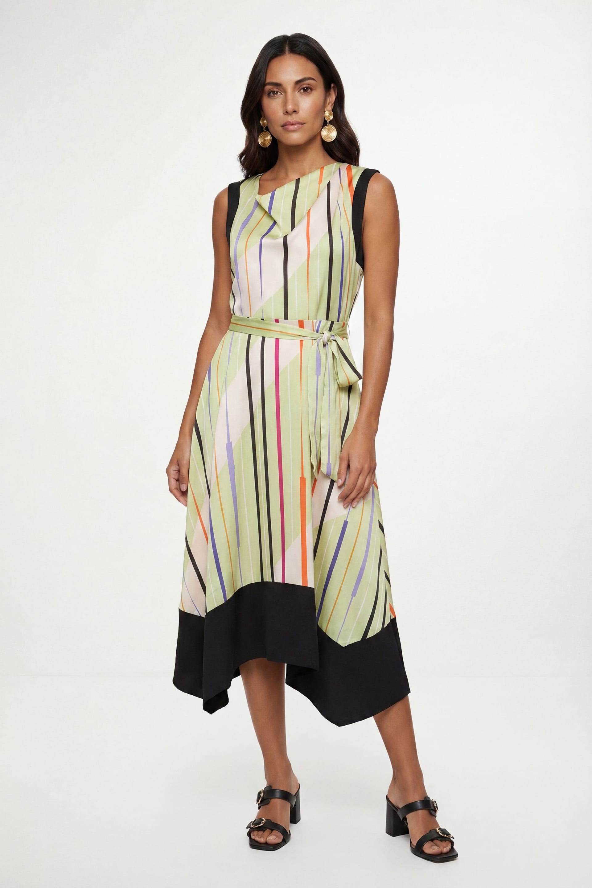 Wallis Green Satin Stripe Contrast Midi Dress
