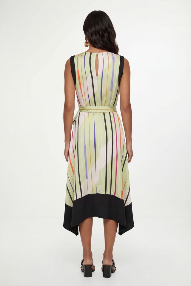Wallis Wallis Women's Satin Stripe Contrast Midi Dress in Green - 2