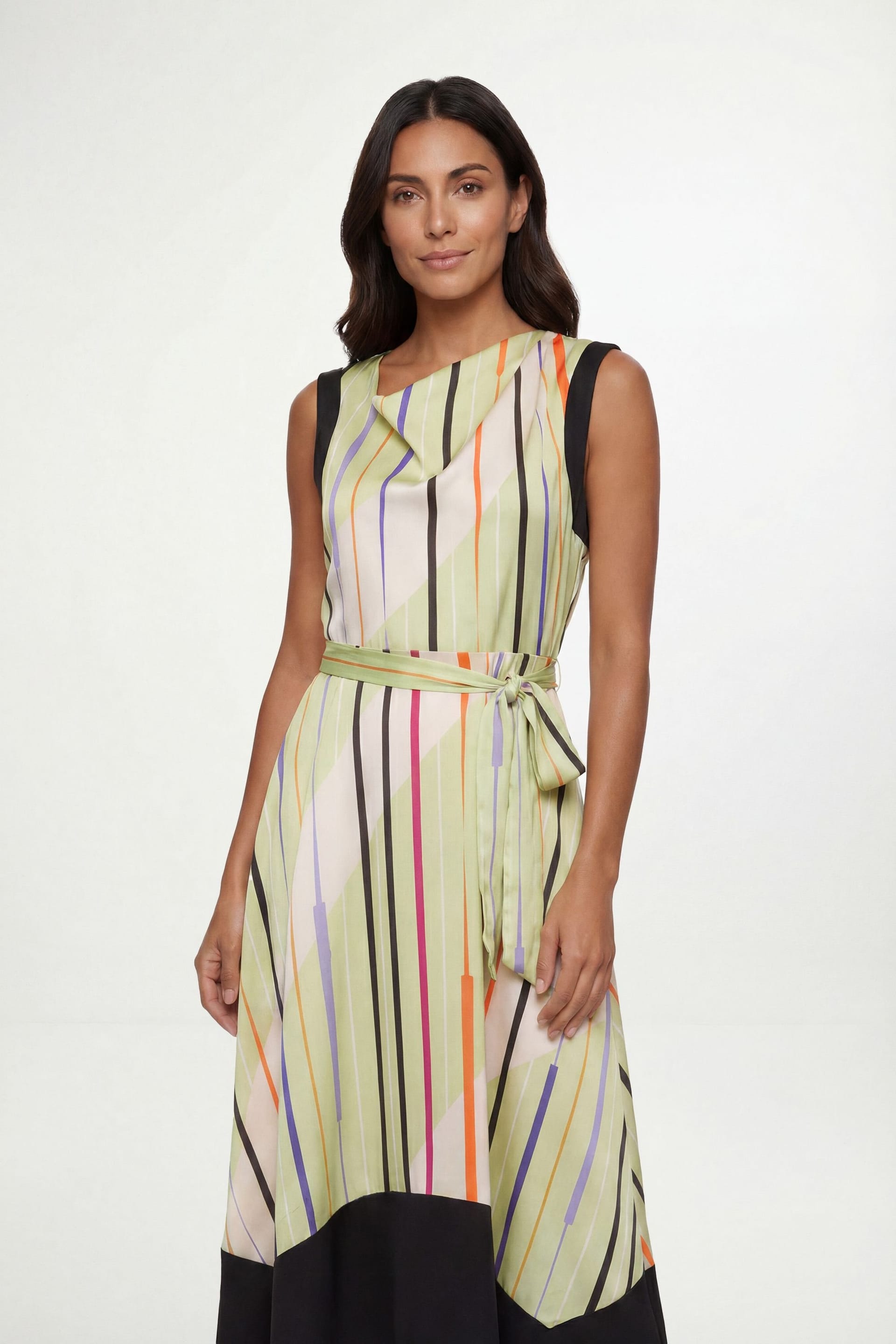 Wallis Wallis Women's Satin Stripe Contrast Midi Dress in Green - 4