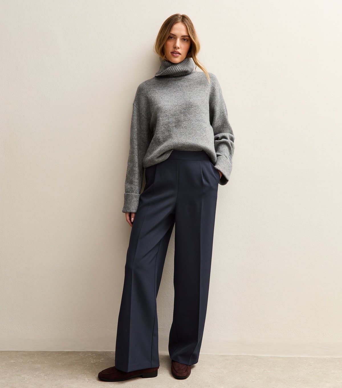 New Look Women's Navy Pull On Wide Leg Trousers New Look