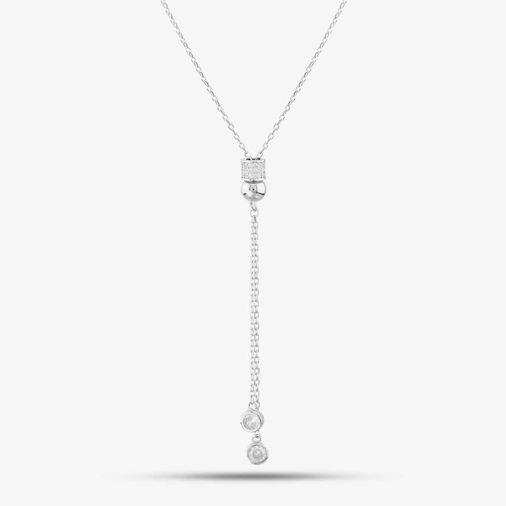 T.H.Baker T.H.Baker Women's Sterling Silver Cubic Zirconia Pave Barrel & Ball Lariat Necklace N611058