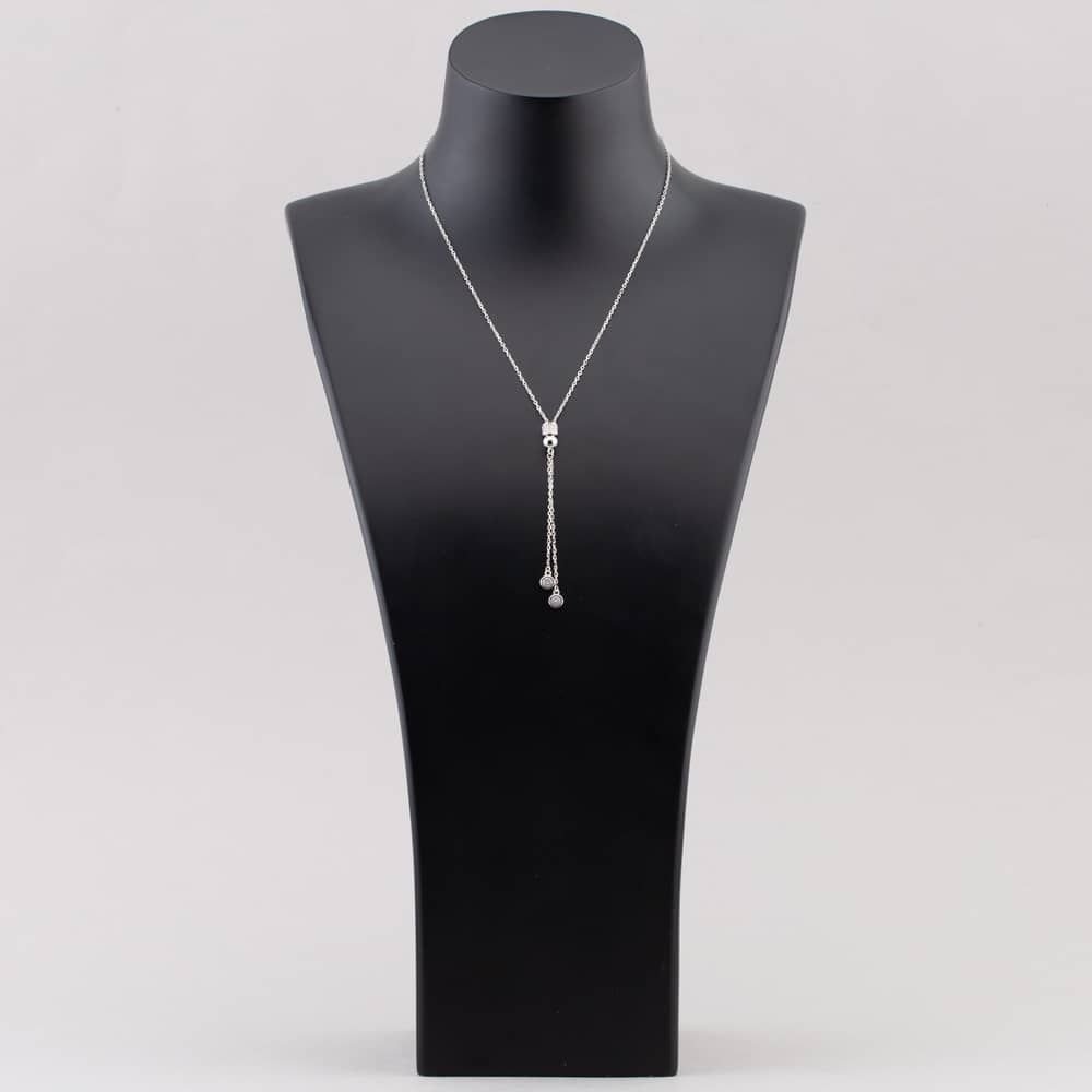 T.H.Baker T.H.Baker Women's Sterling Silver Cubic Zirconia Pave Barrel & Ball Lariat Necklace N611058 - 2