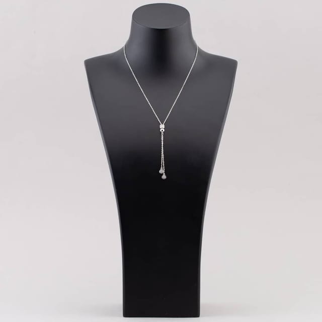 T.H.Baker T.H.Baker Women's Sterling Silver Cubic Zirconia Pave Barrel & Ball Lariat Necklace N611058 - 2