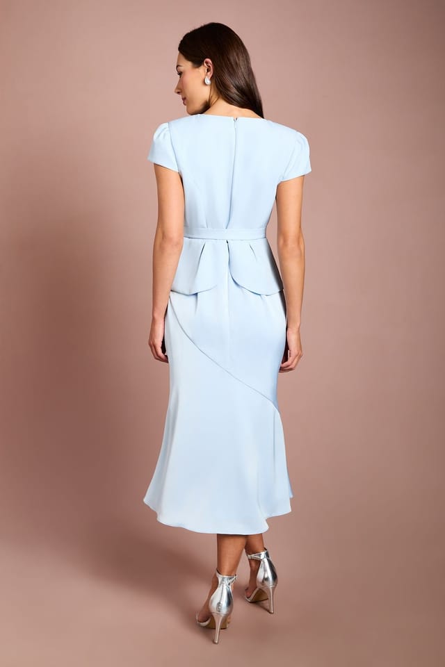Coast Coast Women's Wrap Top Satin Skirt Short Sleeve Midi Dress in Light Blue - 3