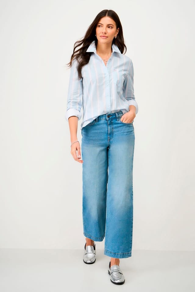 Crew Clothing Crew Clothing Women's Relaxed Fit Poplin Shirt White Blue - 2