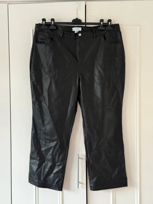 Never Fully Dressed Black Faux Leather Trousers Size 22