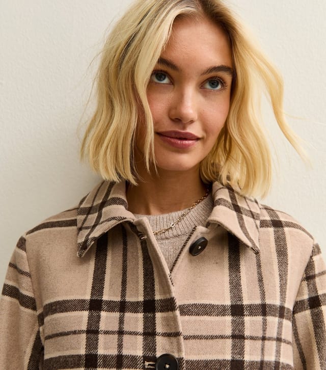 New Look Women's Beige Checked Collared Jacket and Matching Scarf New Look - 2