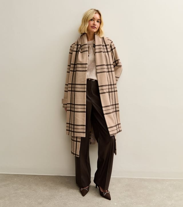 New Look Women's Beige Checked Collared Jacket and Matching Scarf New Look - 3