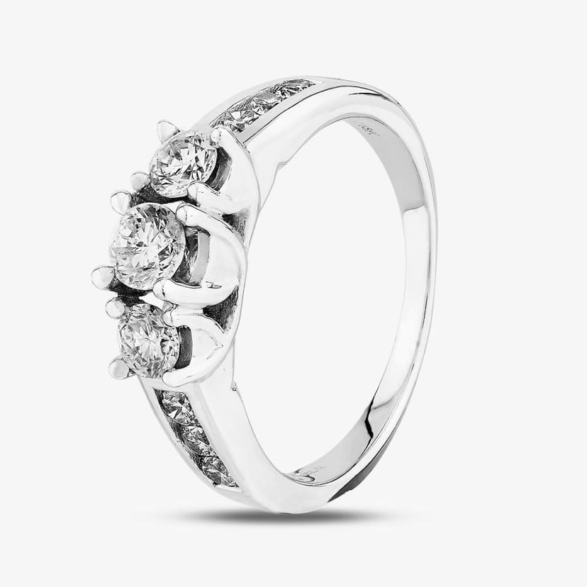 T.H.Baker T.H.Baker Women's 18ct White Gold 1.00ct Diamond Shouldered Trilogy Ring in Silver - 1