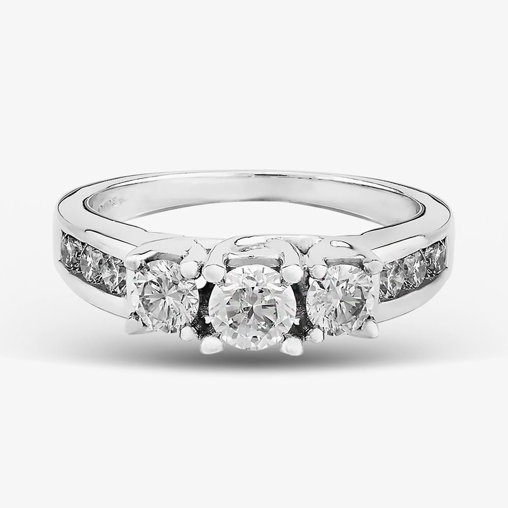 T.H.Baker T.H.Baker Women's 18ct White Gold 1.00ct Diamond Shouldered Trilogy Ring in Silver - 2