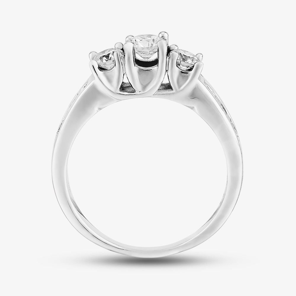 T.H.Baker T.H.Baker Women's 18ct White Gold 1.00ct Diamond Shouldered Trilogy Ring in Silver - 3