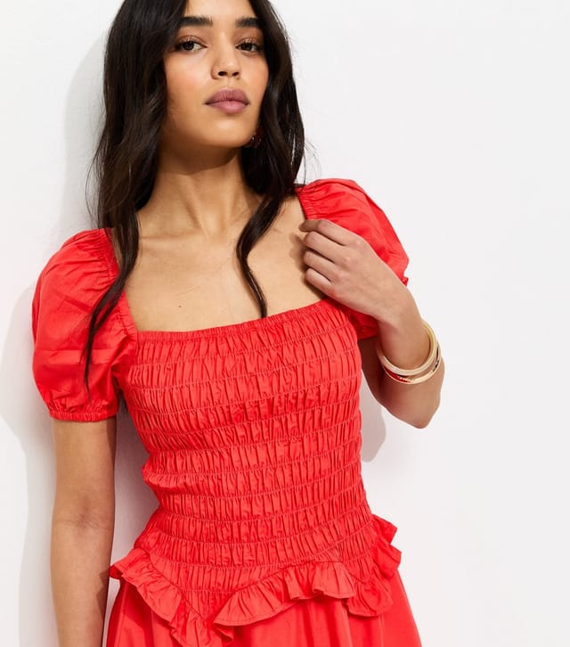 New Look Women's Light Coral Shirred Dropped Waist Midi Dress New Look - 2