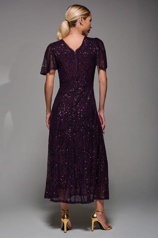 Jolie Moi Jolie Moi Women's Sequin Angel Sleeve Fit & Flare Midaxi Dress in Burgundy - 2