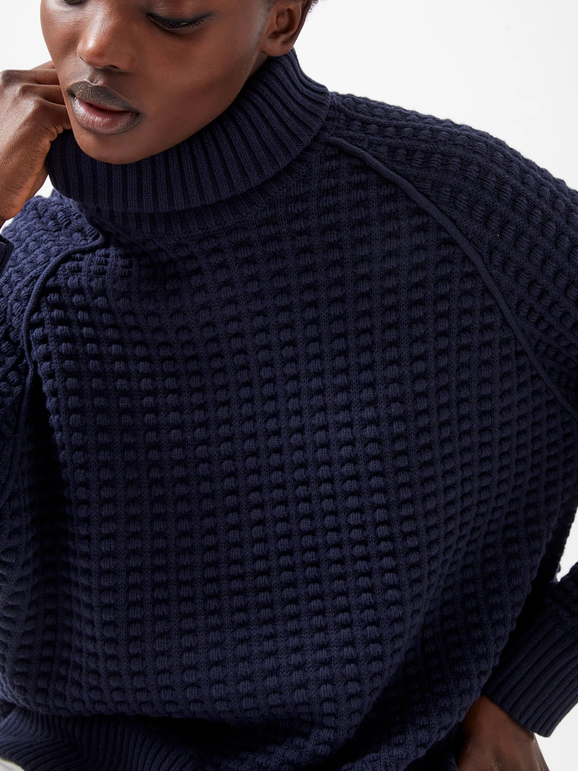 French Connection Marine Blue Popcorn Knit Jumper