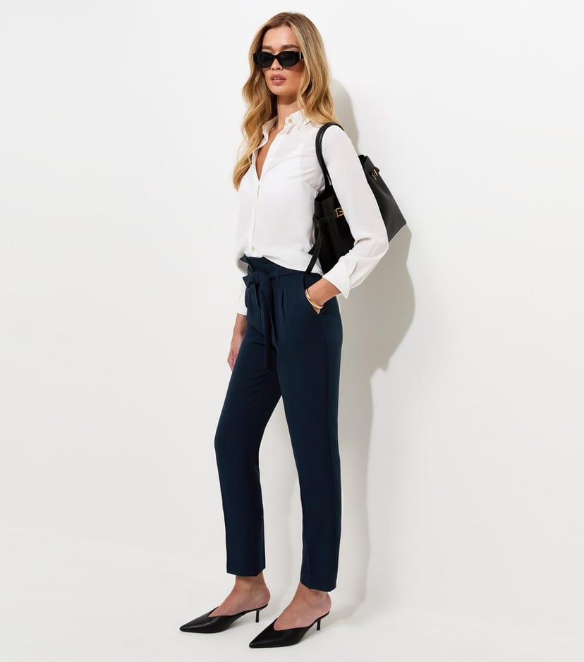 New Look Women's Tall Navy Paperbag Waist Trousers New Look - 1