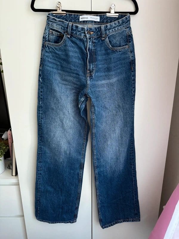 Bershka Blue Wash Wide Leg Jeans