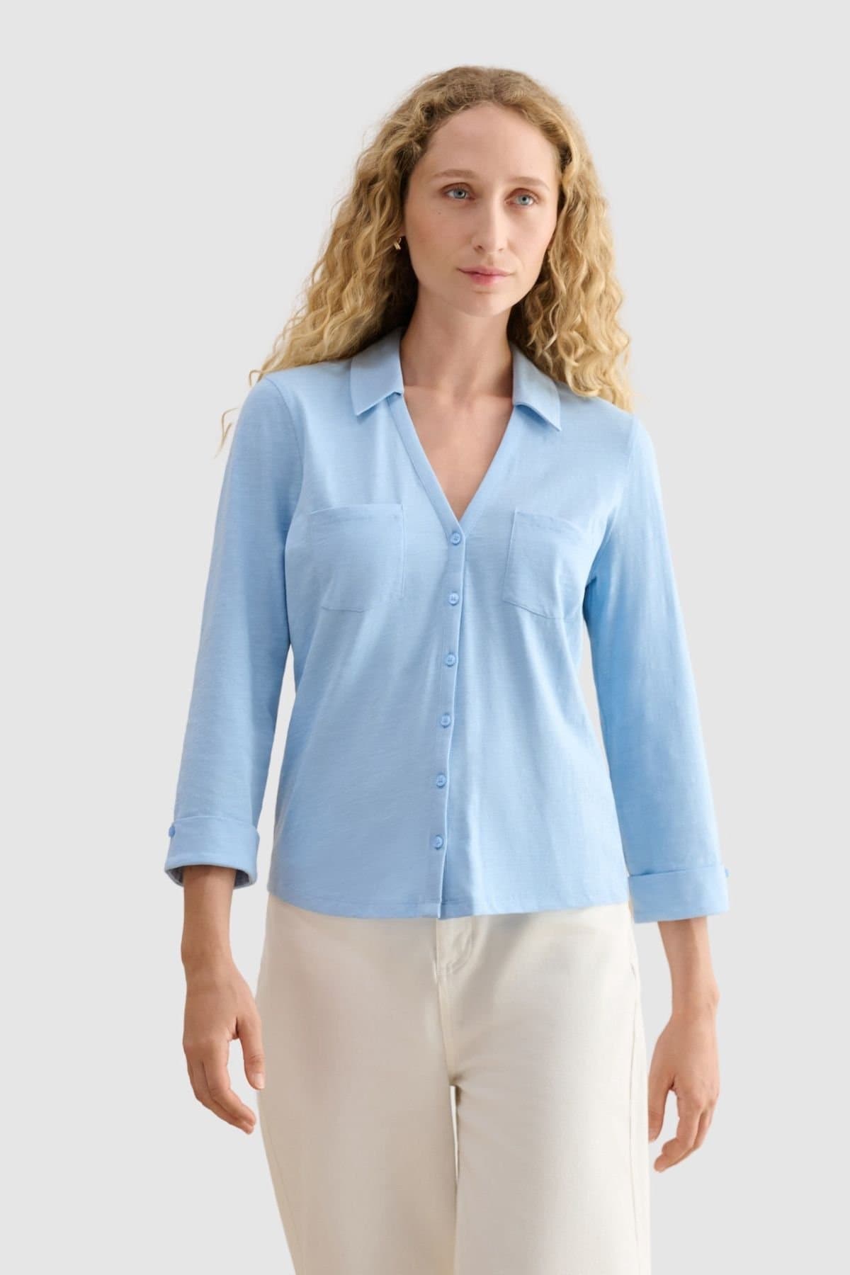 Hobbs London Hobbs London Baby Blue Slub Shirt for Women