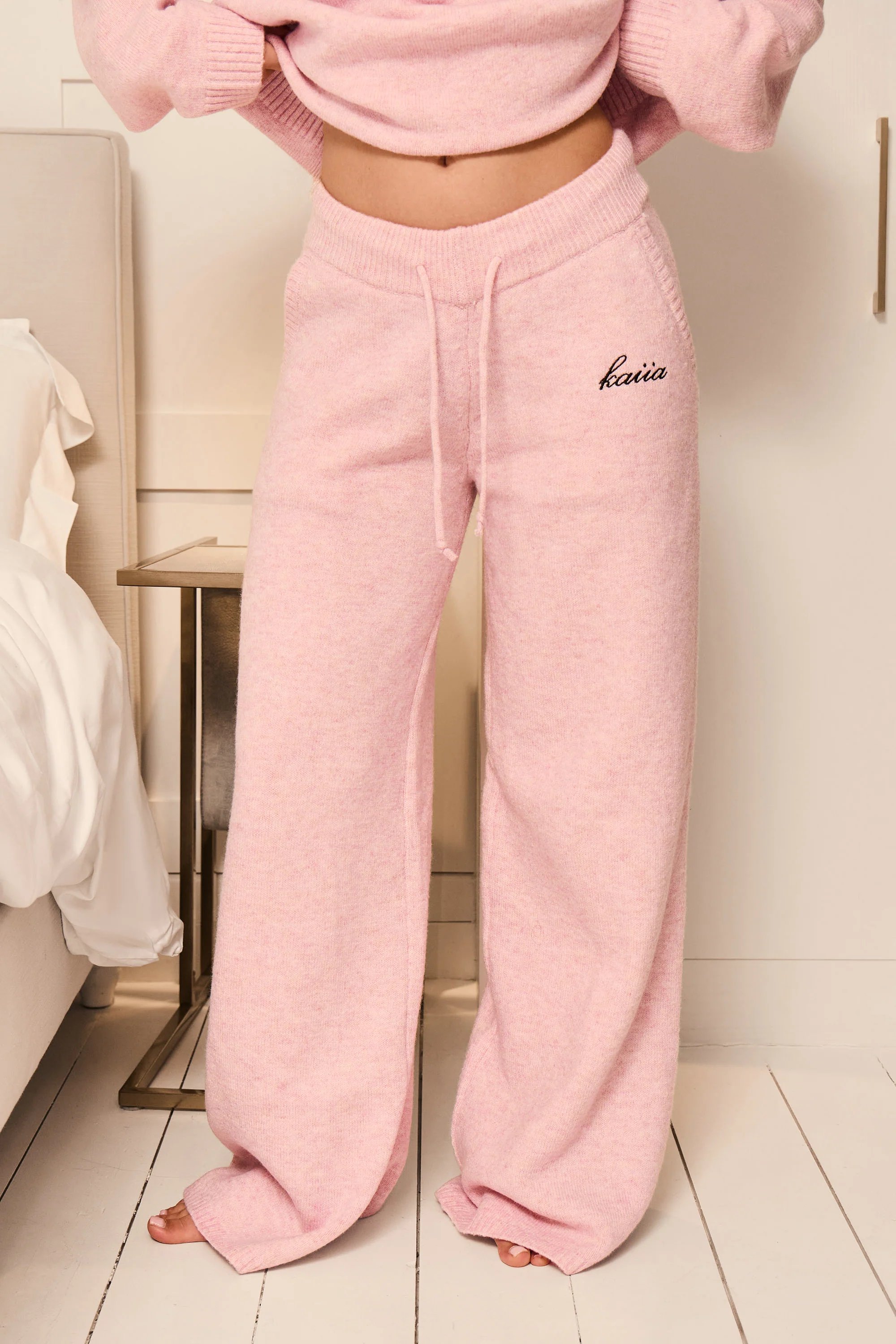 Kaiia Kaiia Knit Drawstring Wide Leg Trousers Baby Pink - 2