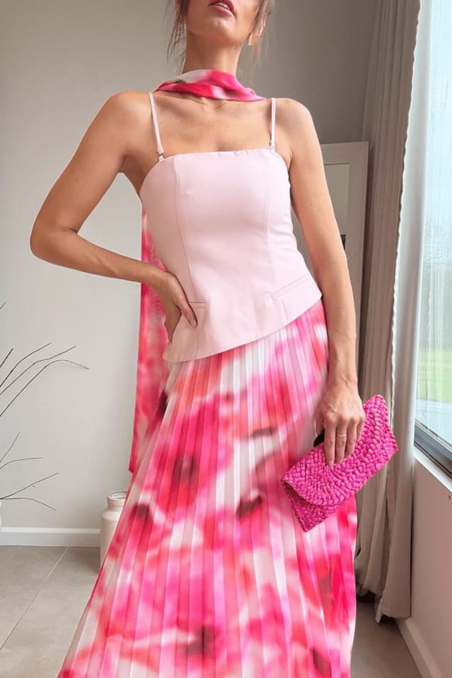 Style Cheat Style Cheat Women's Viola Pink Scarf Bandeau Pleat Midi Dress - 2