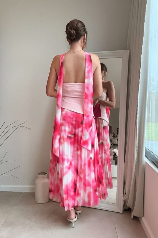 Style Cheat Style Cheat Women's Viola Pink Scarf Bandeau Pleat Midi Dress - 3