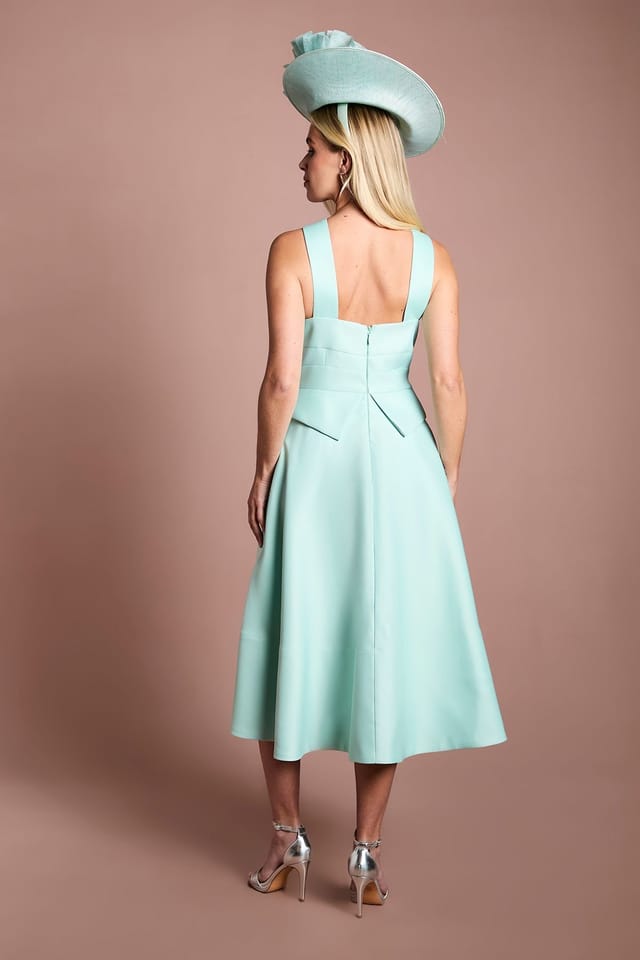 Coast Coast Women's Petite Lisa Tan Cross Neck Structured Satin Bow Detail Midi Dress in Mint - 3