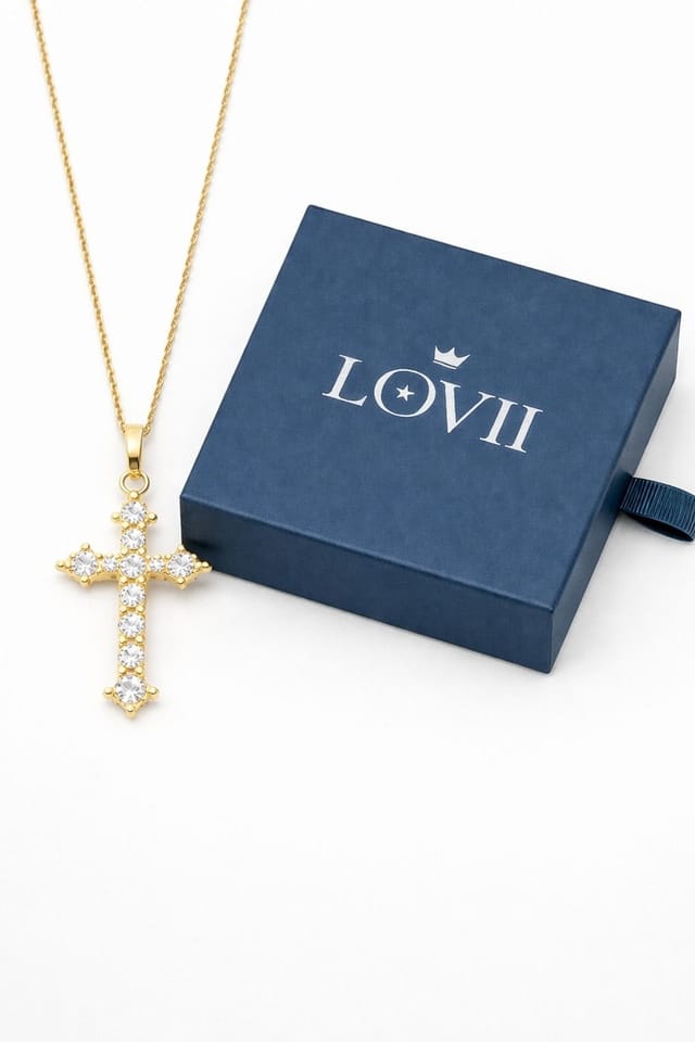 Lovii Lovii Women's Timeless Cross Pendant Necklace with Radiant Detailing in Gold - 2