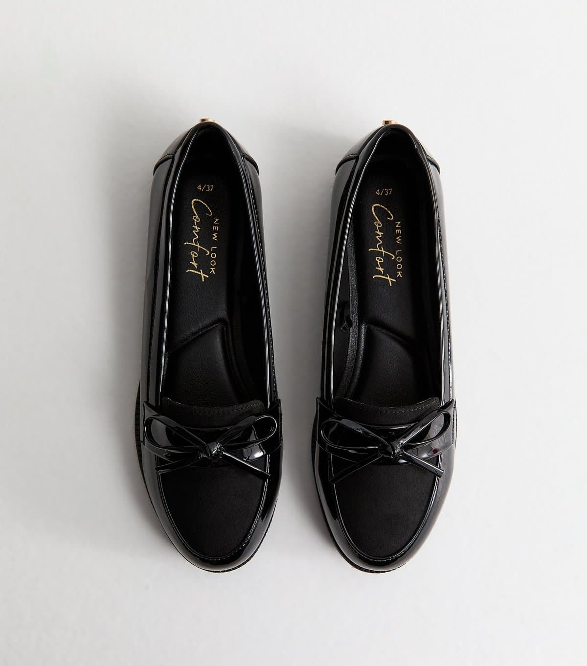 New Look Women's Black Faux Patent Bow Applique Loafers Vegan New Look