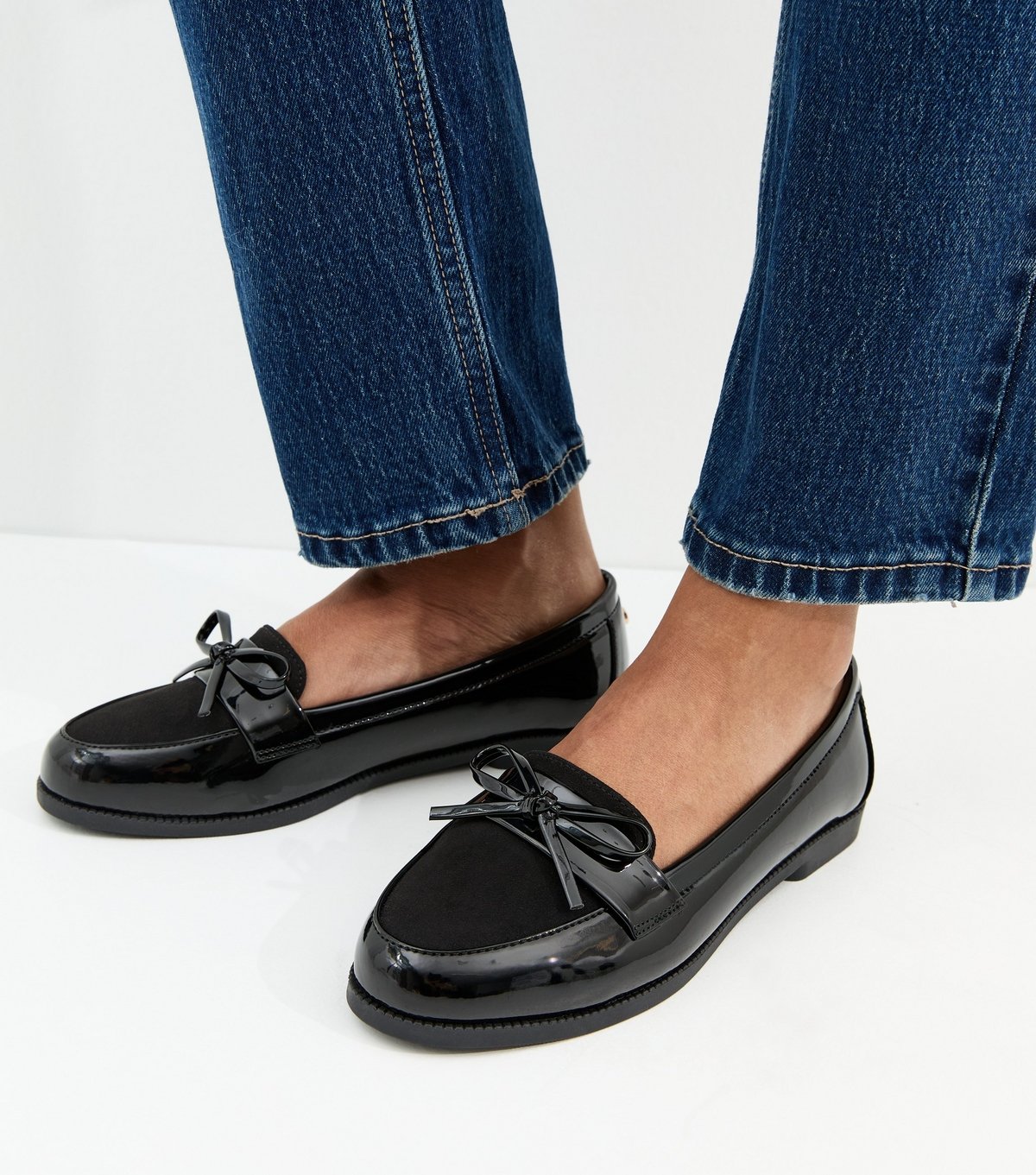 New Look Women's Black Faux Patent Bow Applique Loafers Vegan New Look - 2