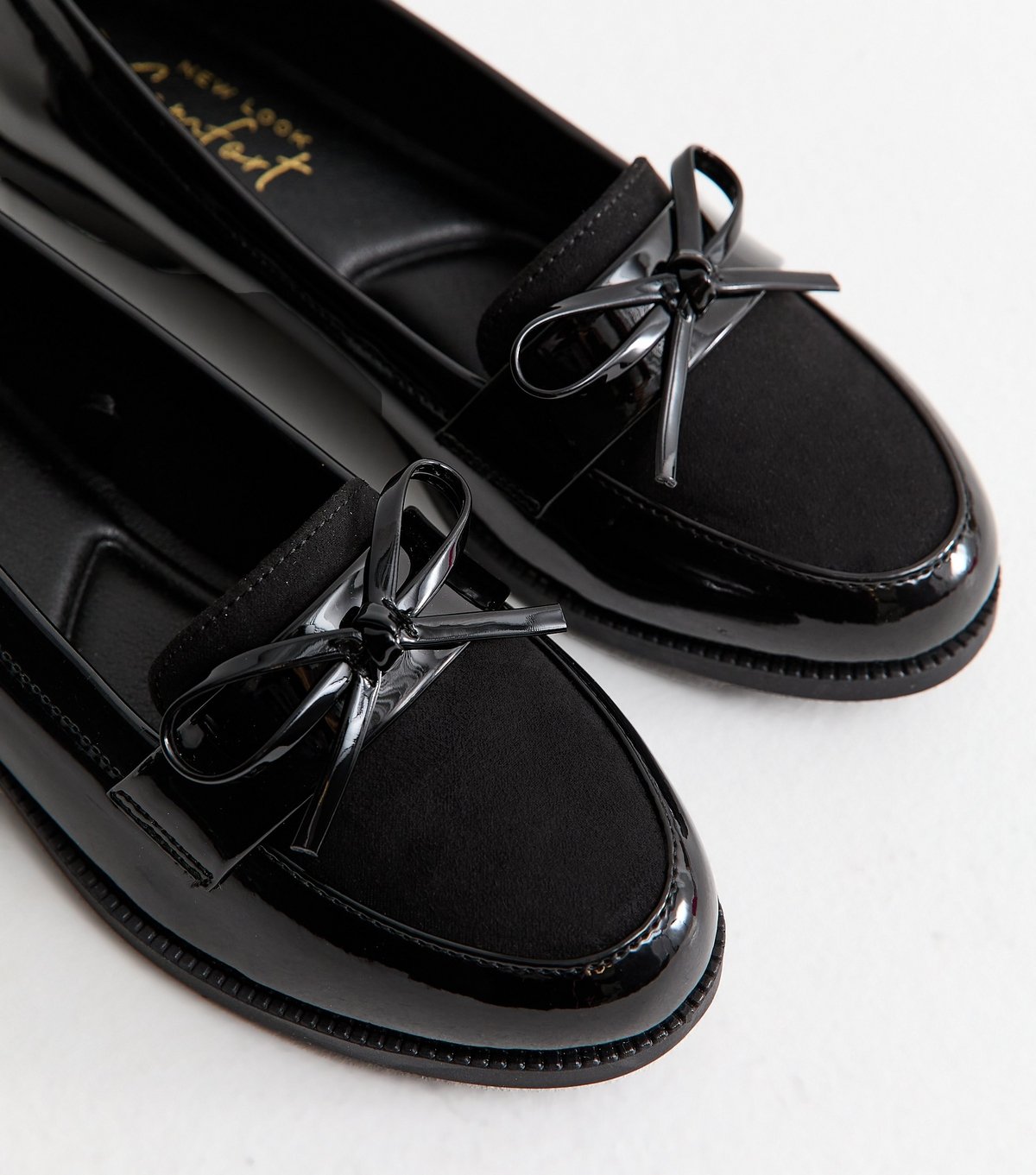 New Look Women's Black Faux Patent Bow Applique Loafers Vegan New Look - 3