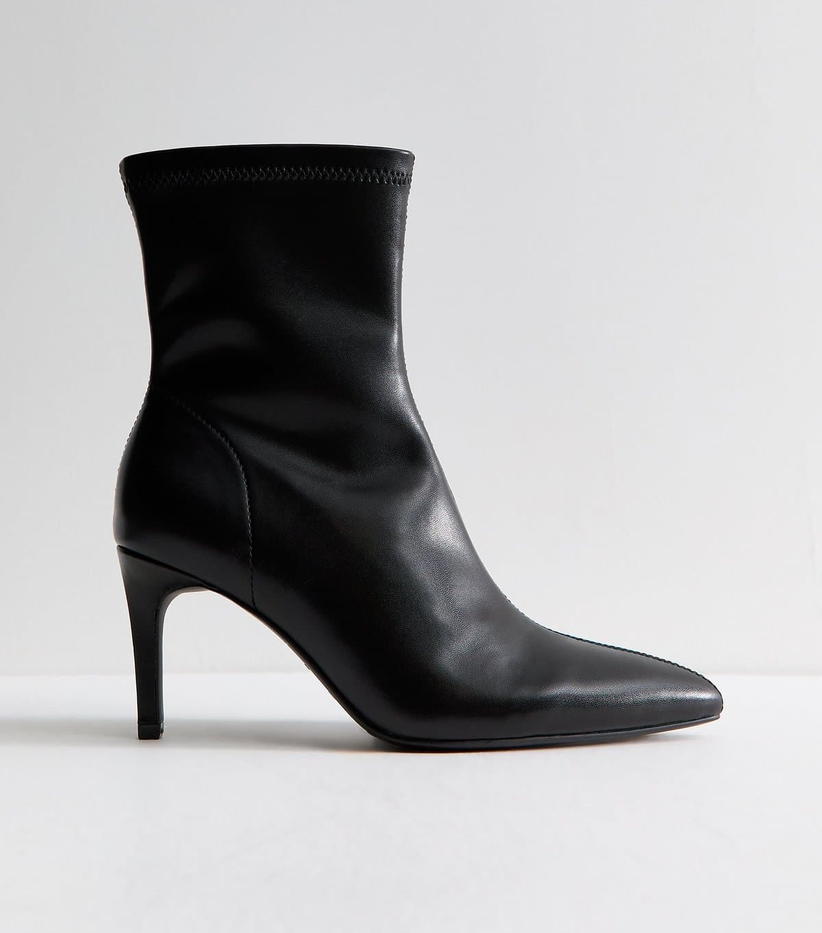 New Look New Look Black Faux Leather Pointed Sock Stiletto Ankle Boots