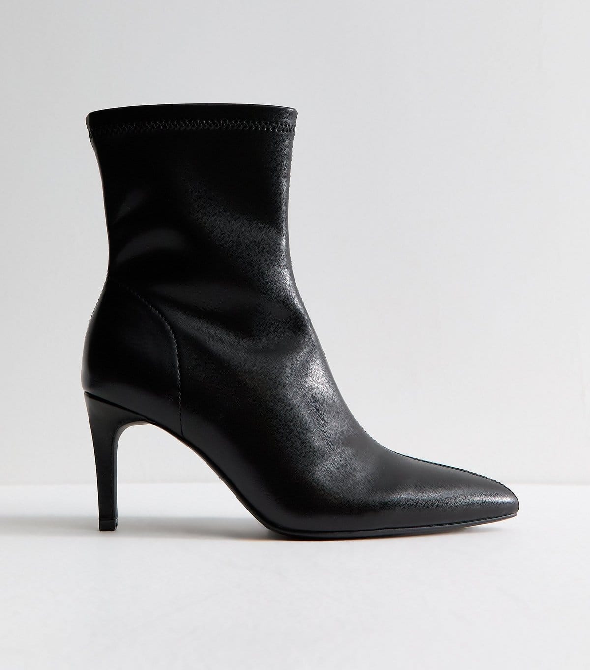 New Look Women's Black Faux Leather Pointed Sock Stiletto Ankle Boots Vegan New Look - 1
