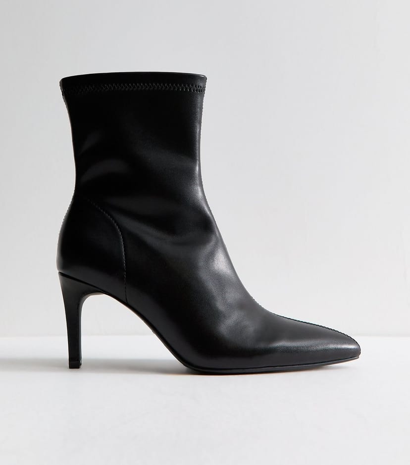 New Look Women's Black Faux Leather Pointed Sock Stiletto Ankle Boots Vegan New Look - 1