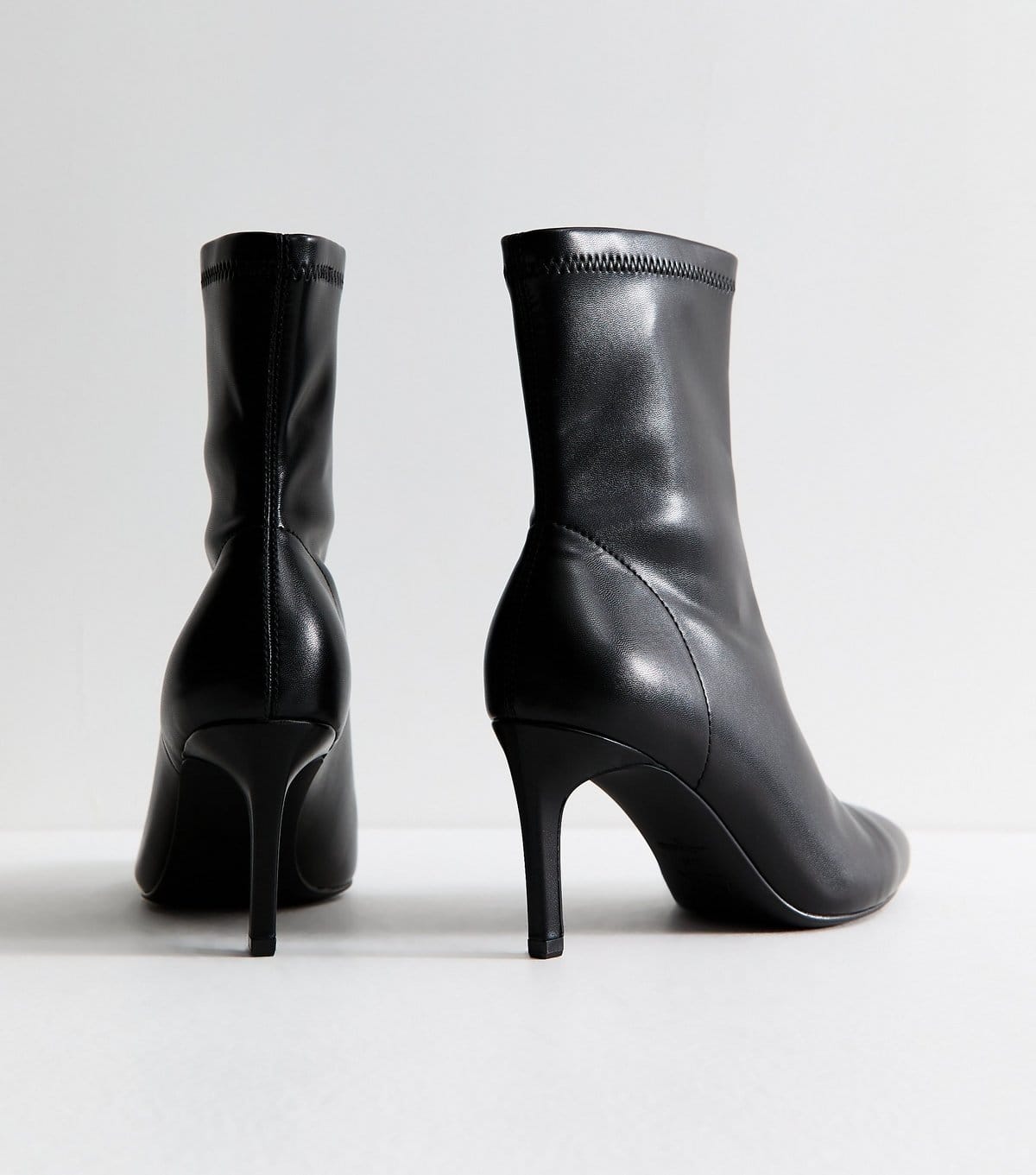 New Look Women's Black Faux Leather Pointed Sock Stiletto Ankle Boots Vegan New Look - 4