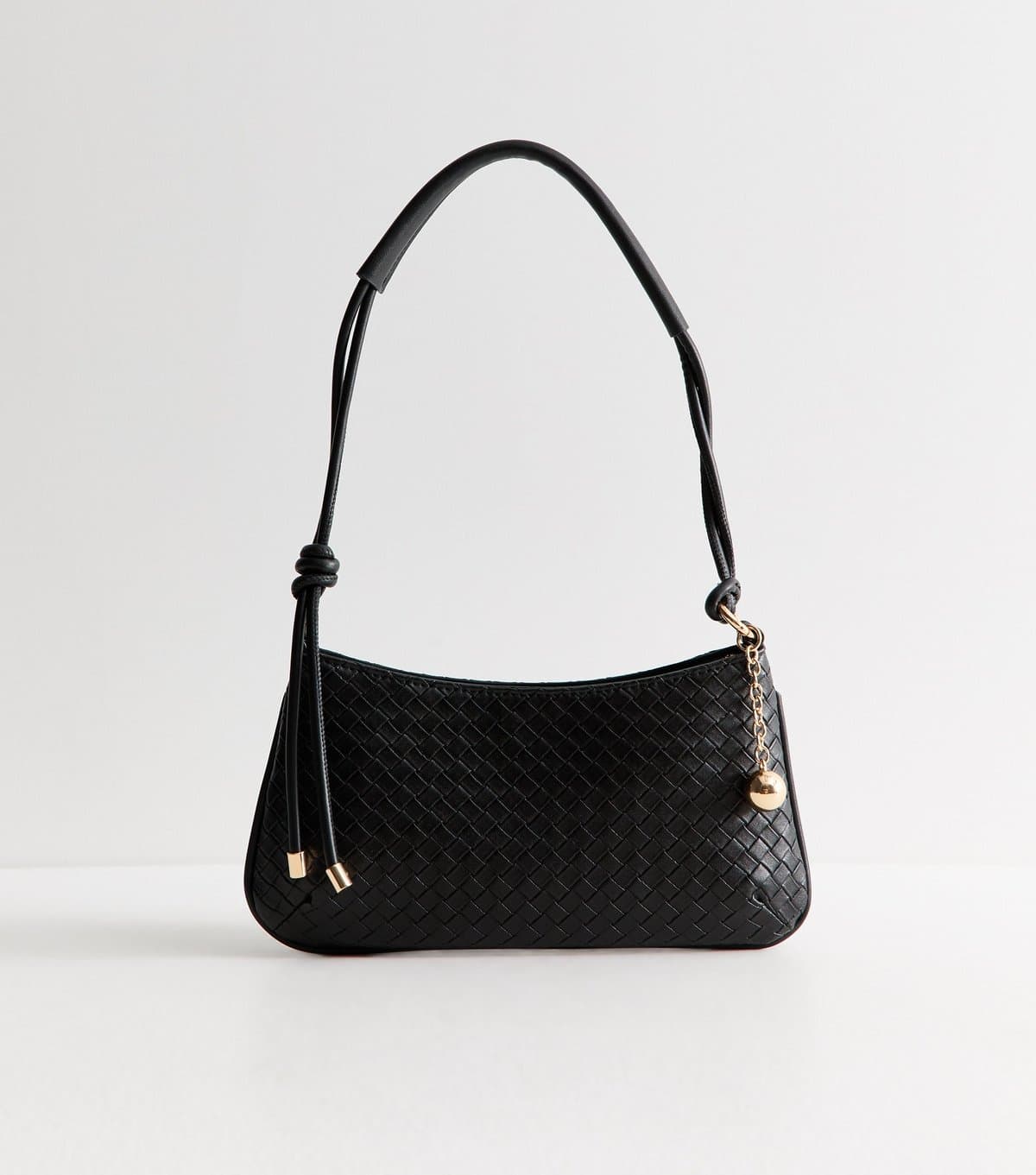New Look Black Faux Leather Woven Texture Shoulder Bag New Look