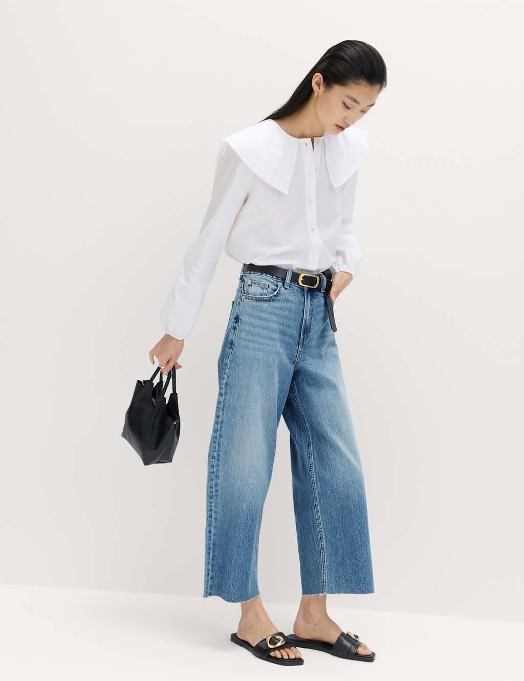 Marks & Spencer M&S High Waisted Wide Leg Cropped Jeans Light Indigo