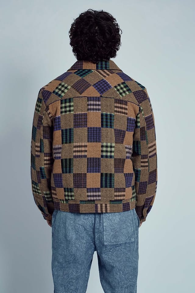 Native Youth Native Youth Men's Wool Jacquard Patchwork Check Button Jacket in Brown - 2