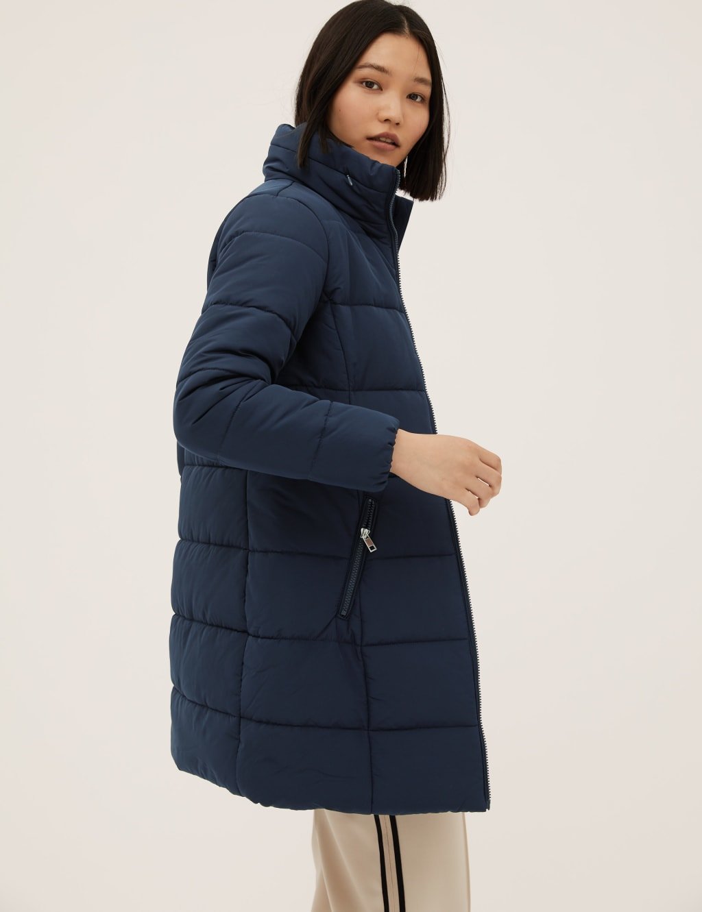 Marks & Spencer M&S Recycled Thermowarmth™ Funnel Neck Coat Navy - 4