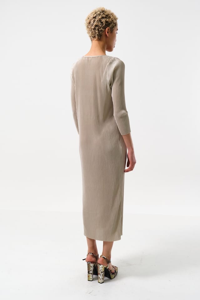 Louche Louche Women's Joeva Pleated Midi Dress - Stone in Beige - 2