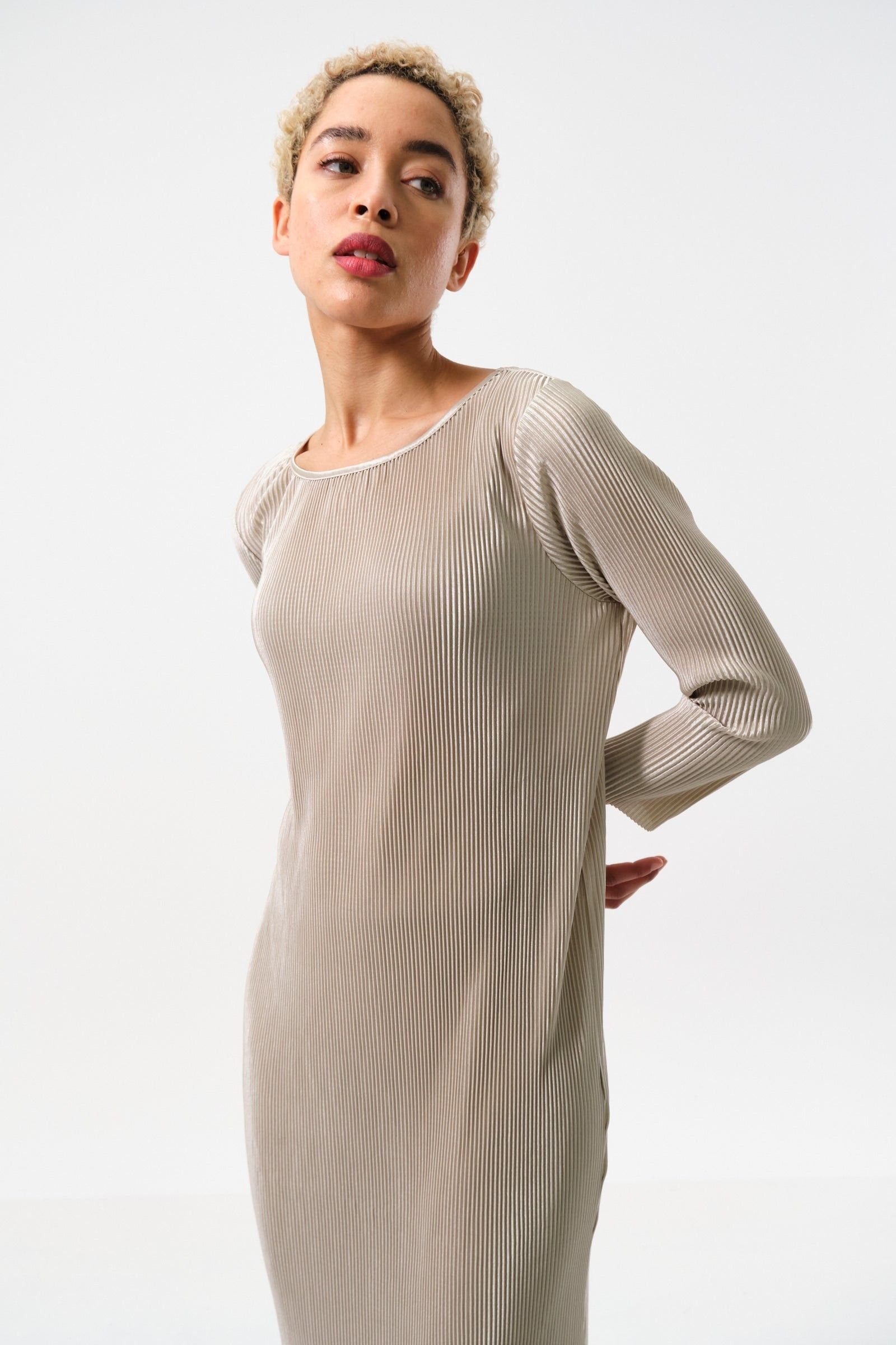 Louche Louche Women's Joeva Pleated Midi Dress - Stone in Beige - 4