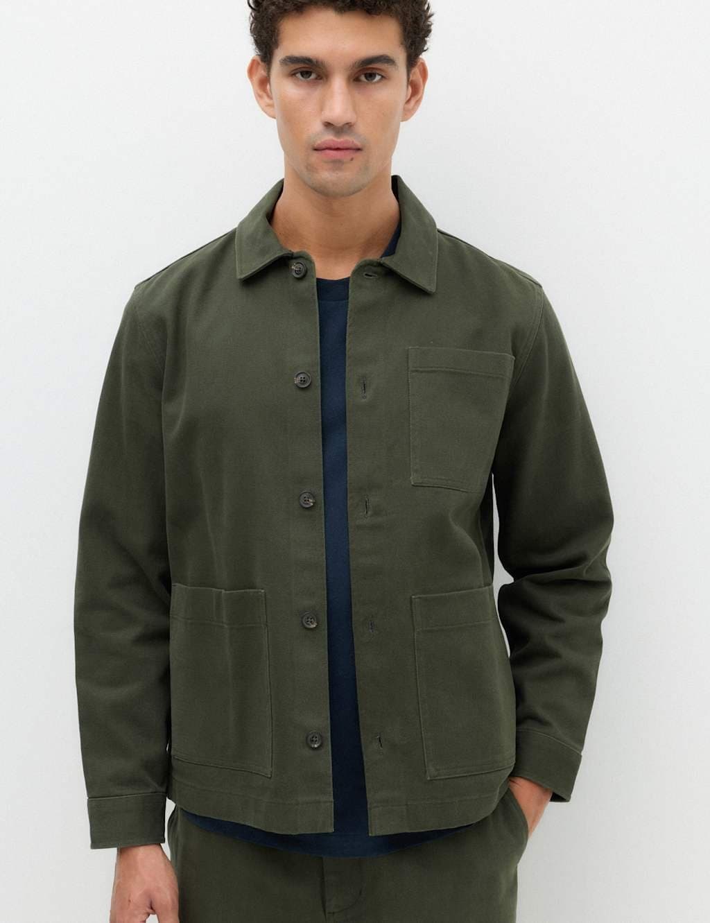 Marks & Spencer M&S Regular Fit Pure Cotton Twill Overshirt Khaki