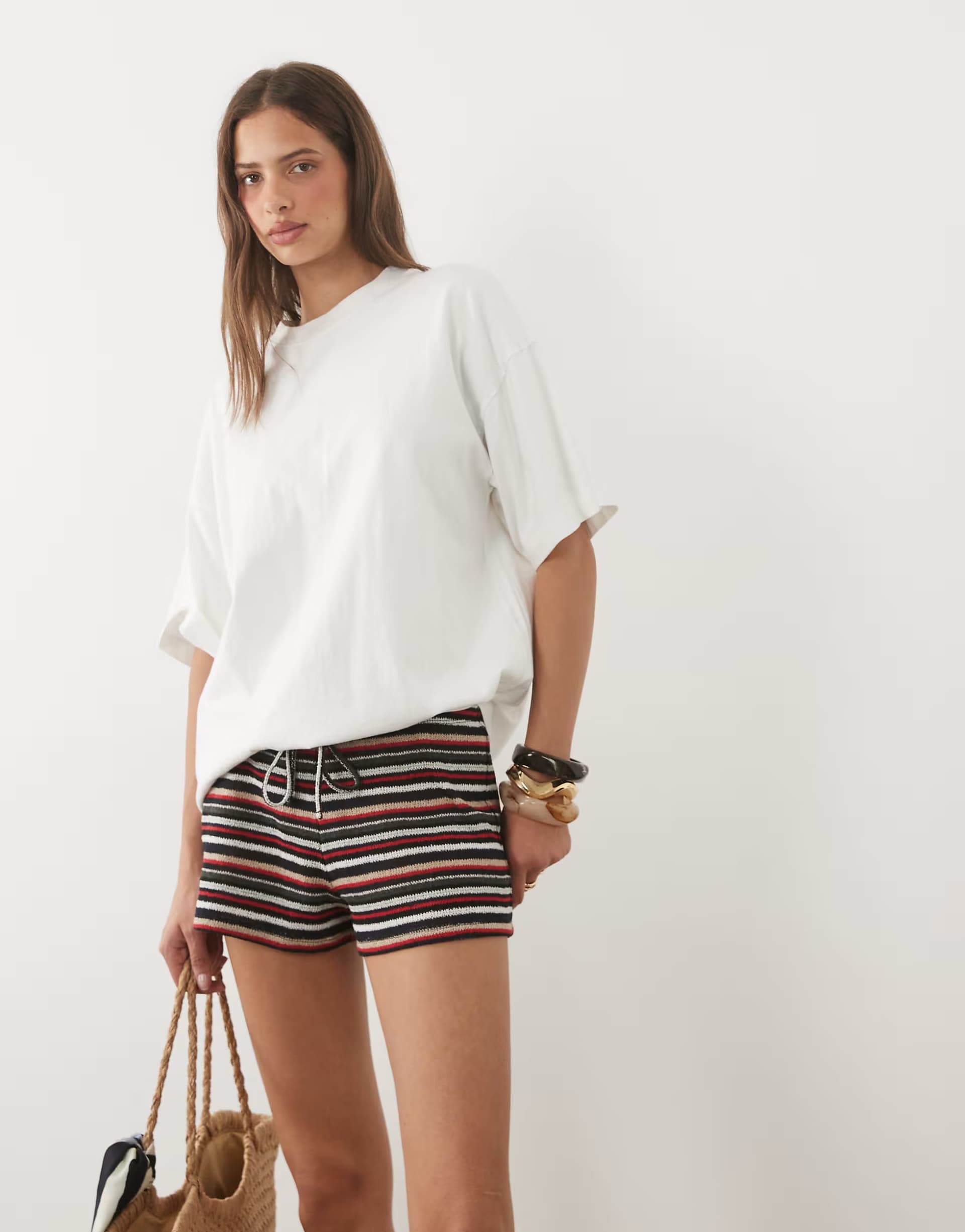 ASOS ASOS DESIGN jersey crochet short co-ord in multi stripe