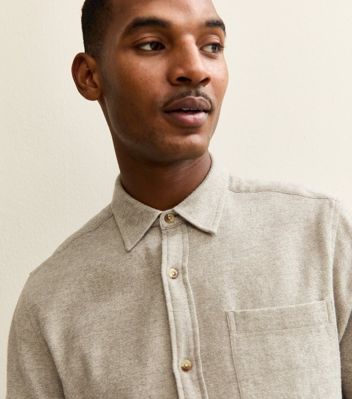 New Look Men's Grey Regular Fit Long Sleeve Marl Shirt New Look