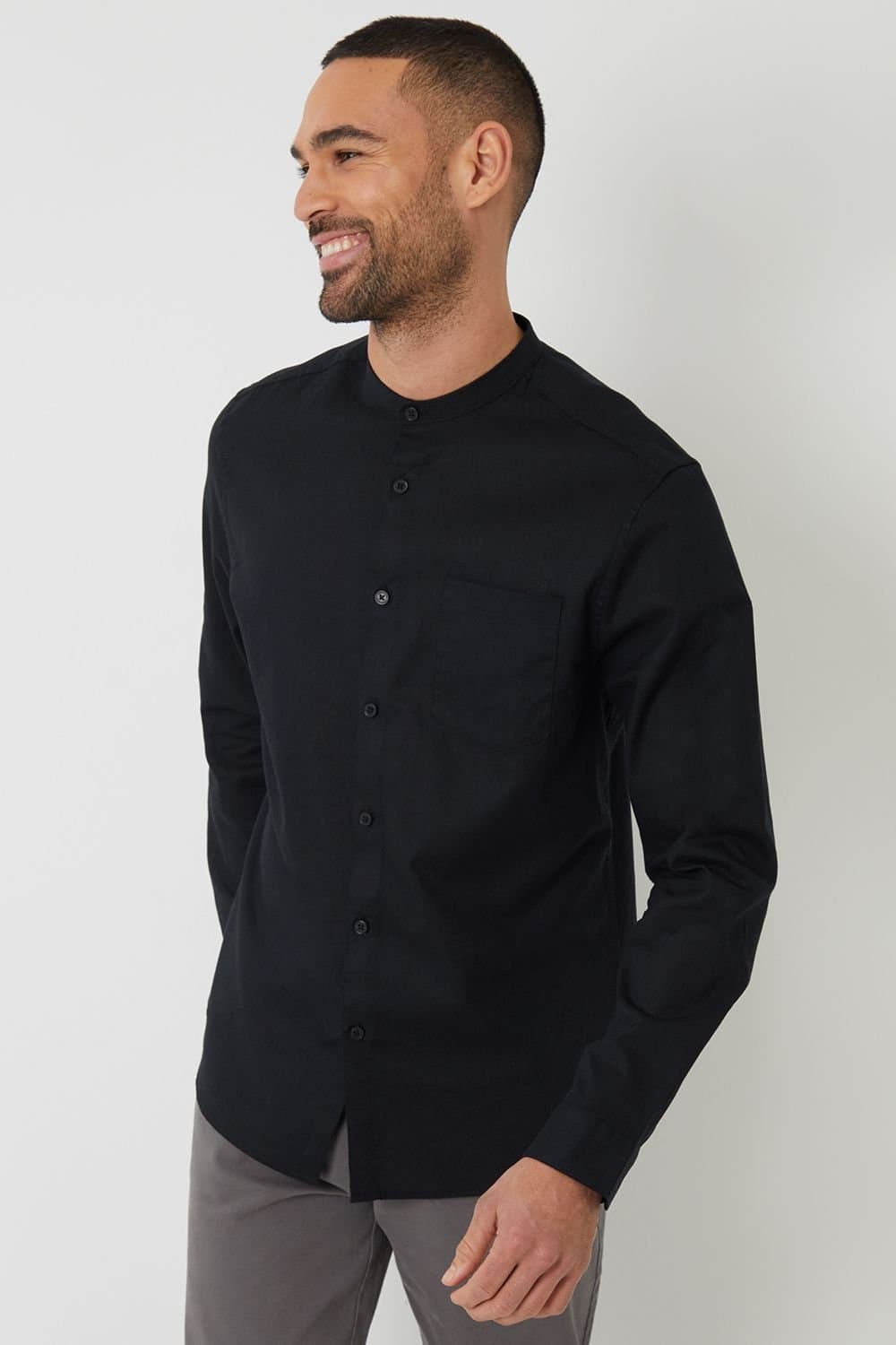 Threadbare Threadbare Black Linen Blend Long Sleeve Shirt