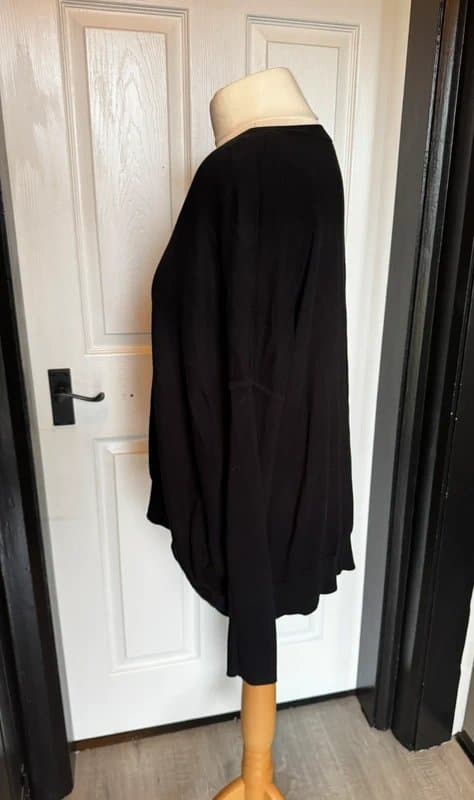 AllSaints All Saints Black Alda Panel V Neck Cotton Blend Satin Trim Jumper S 8 10