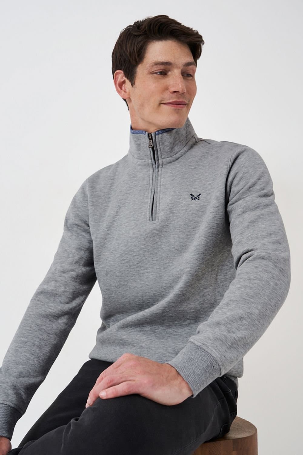 Crew Clothing Crew Clothing Men's Classic 1/2 Zip Sweat Grey in Grey Marl