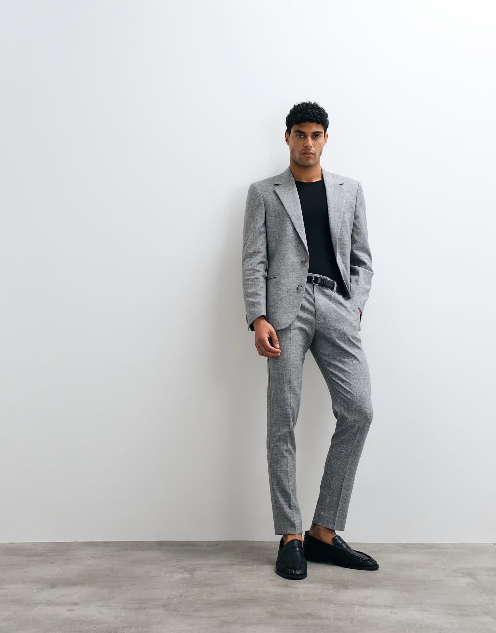 ASOS ASOS DESIGN skinny suit trouser with exposed button in salt and pepper grey