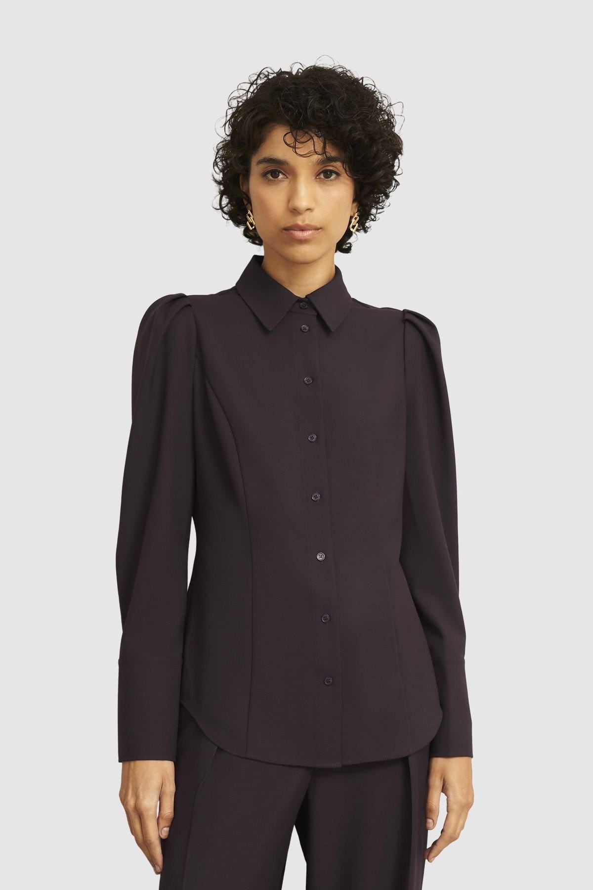 Hobbs London Women's Clement Sculpted Shoulder Detail Shirt in Dark Brown