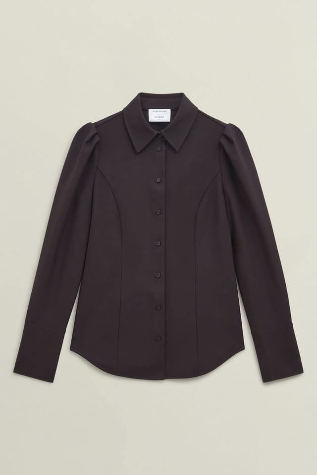 Hobbs London Hobbs London Women's Clement Sculpted Shoulder Detail Shirt in Dark Brown - 2