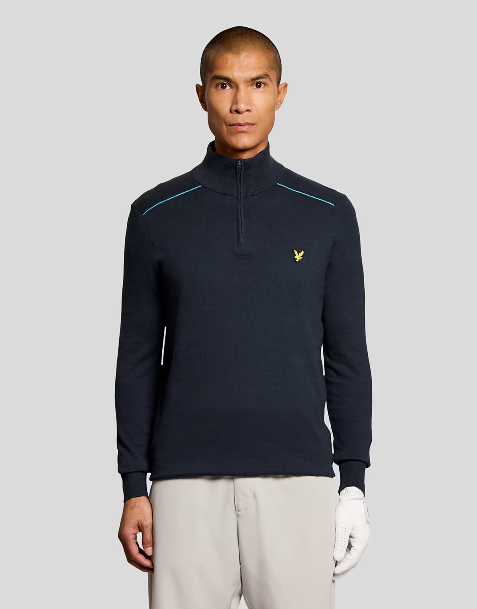 ASOS Lyle & Scott Mid knits golf tipped quarter zip jumper in z271 dark navy