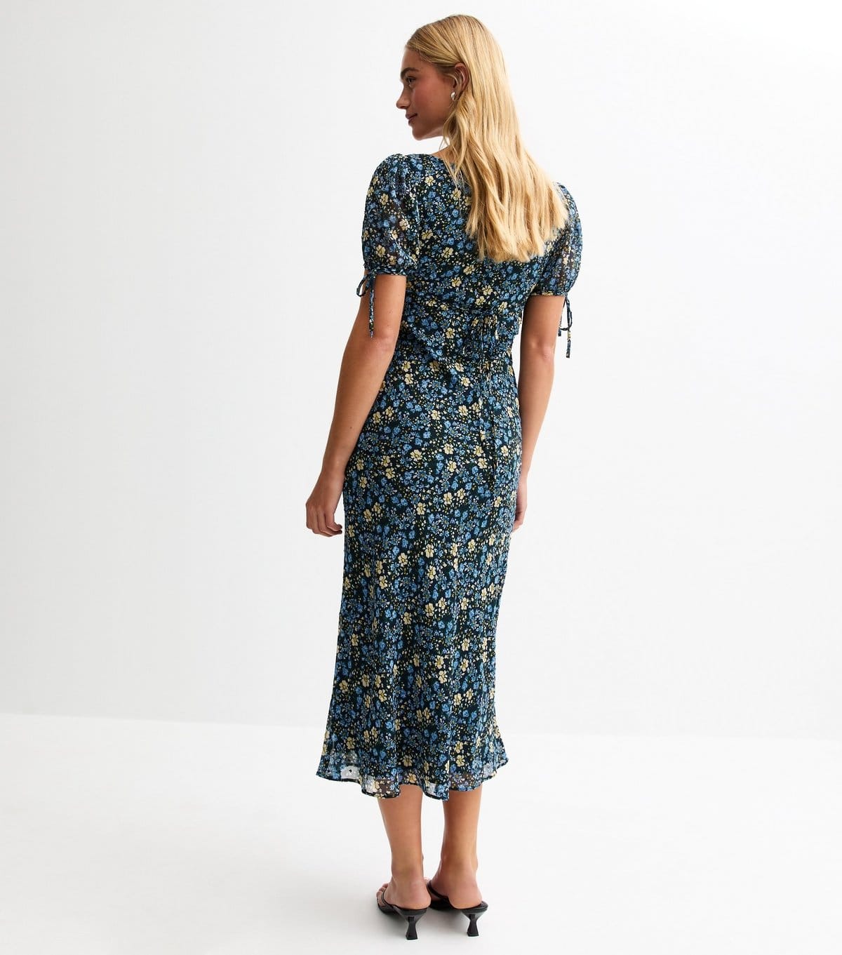 New Look Women's Blue Floral Print Tie Sleeve Chiffon Midi Dress New Look - 4